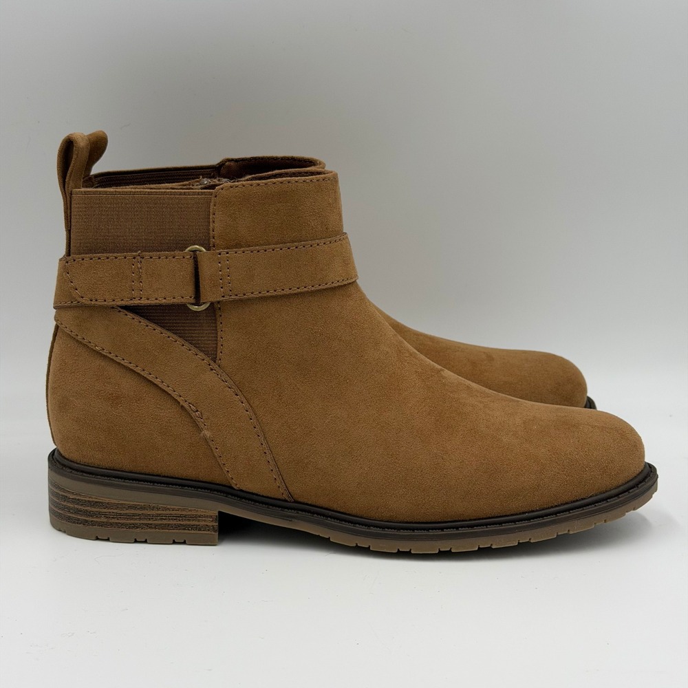 NEW Sonoma Aarie Ankle Boots Cognac Faux Suede Womens Size 6 Buckle Memory Foam